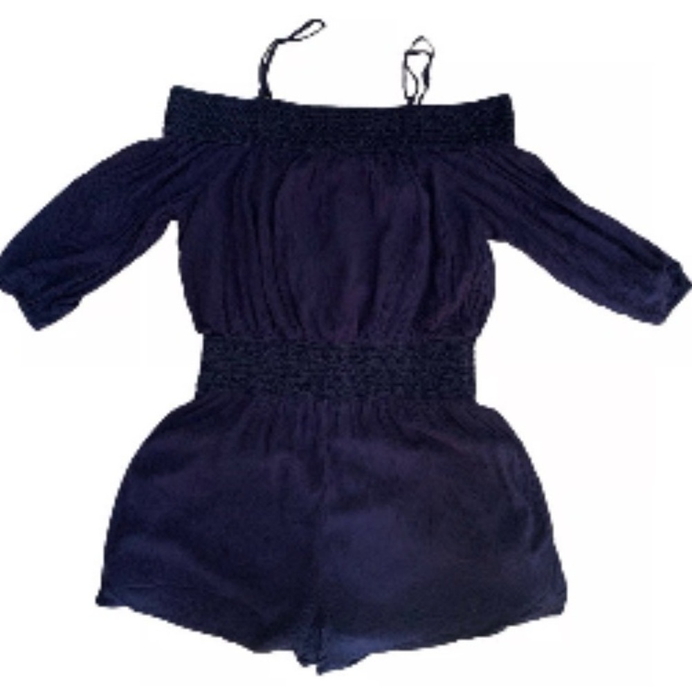 Purple Snow Navy Blue Off-Shoulder Romper